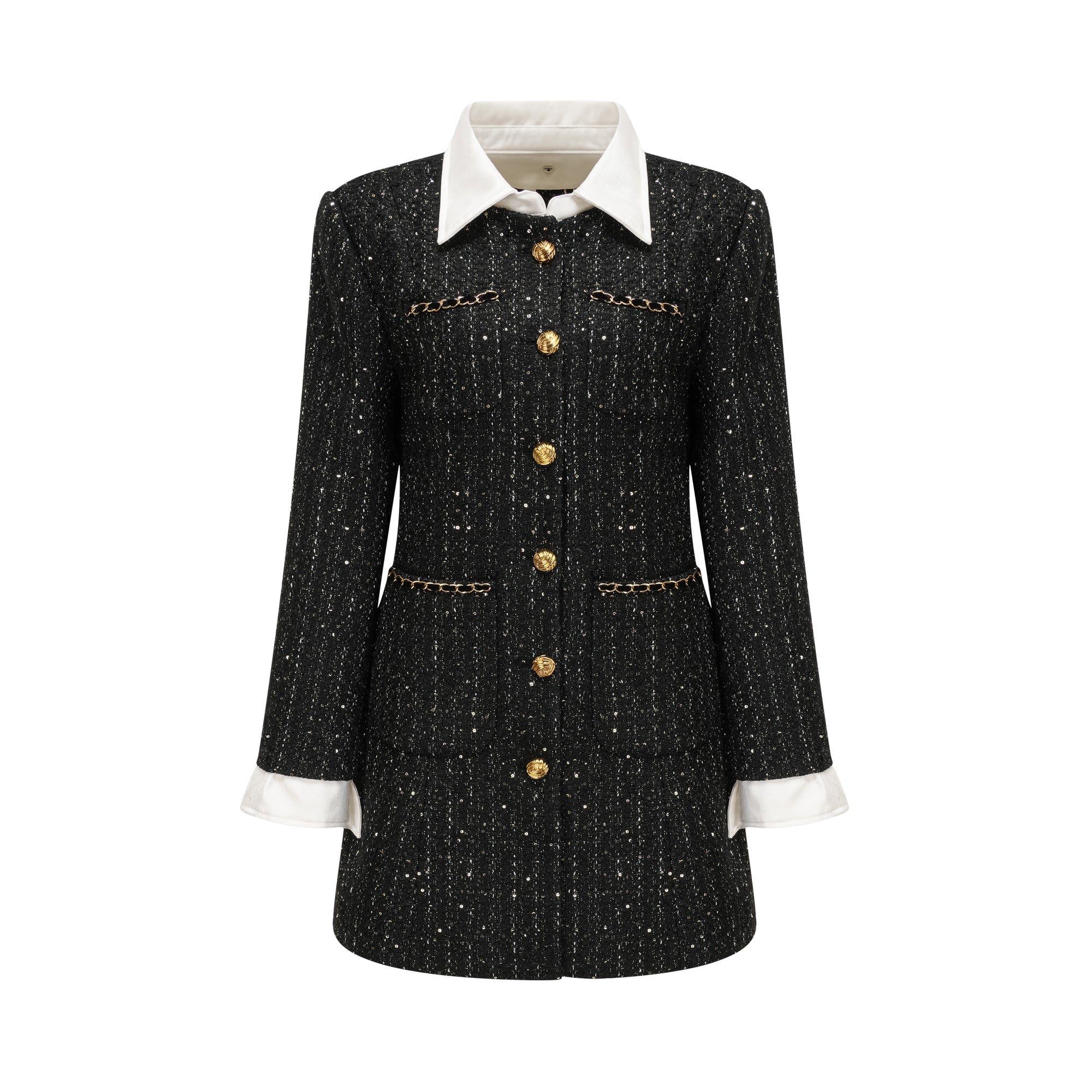 Audrey svart tweed miniklänning med paljettpaneler