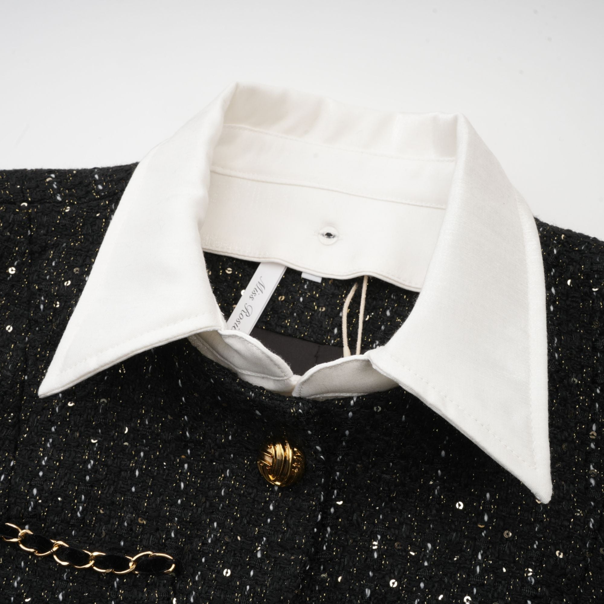 Audrey svart tweed miniklänning med paljettpaneler