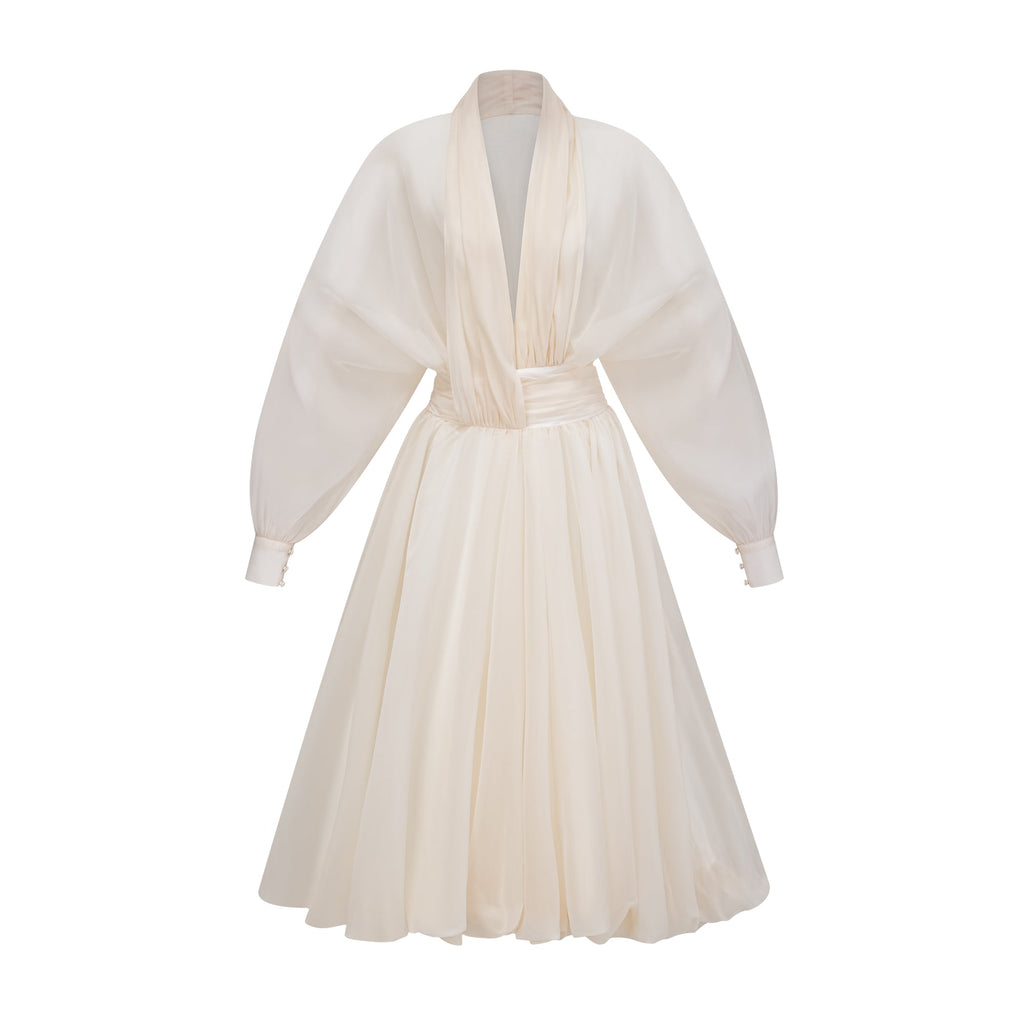 Riley Krämvit Draperad Tyll Maxiklänning