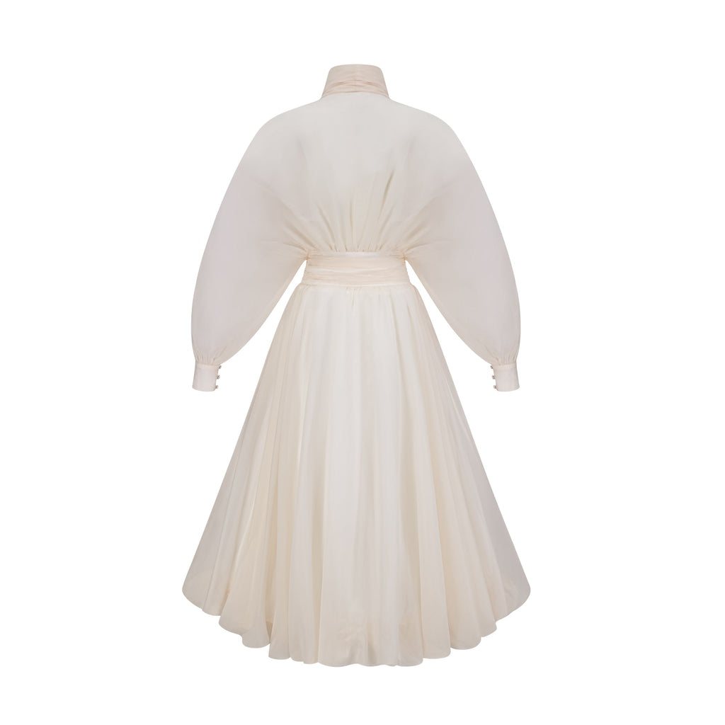 Riley Krämvit Draperad Tyll Maxiklänning