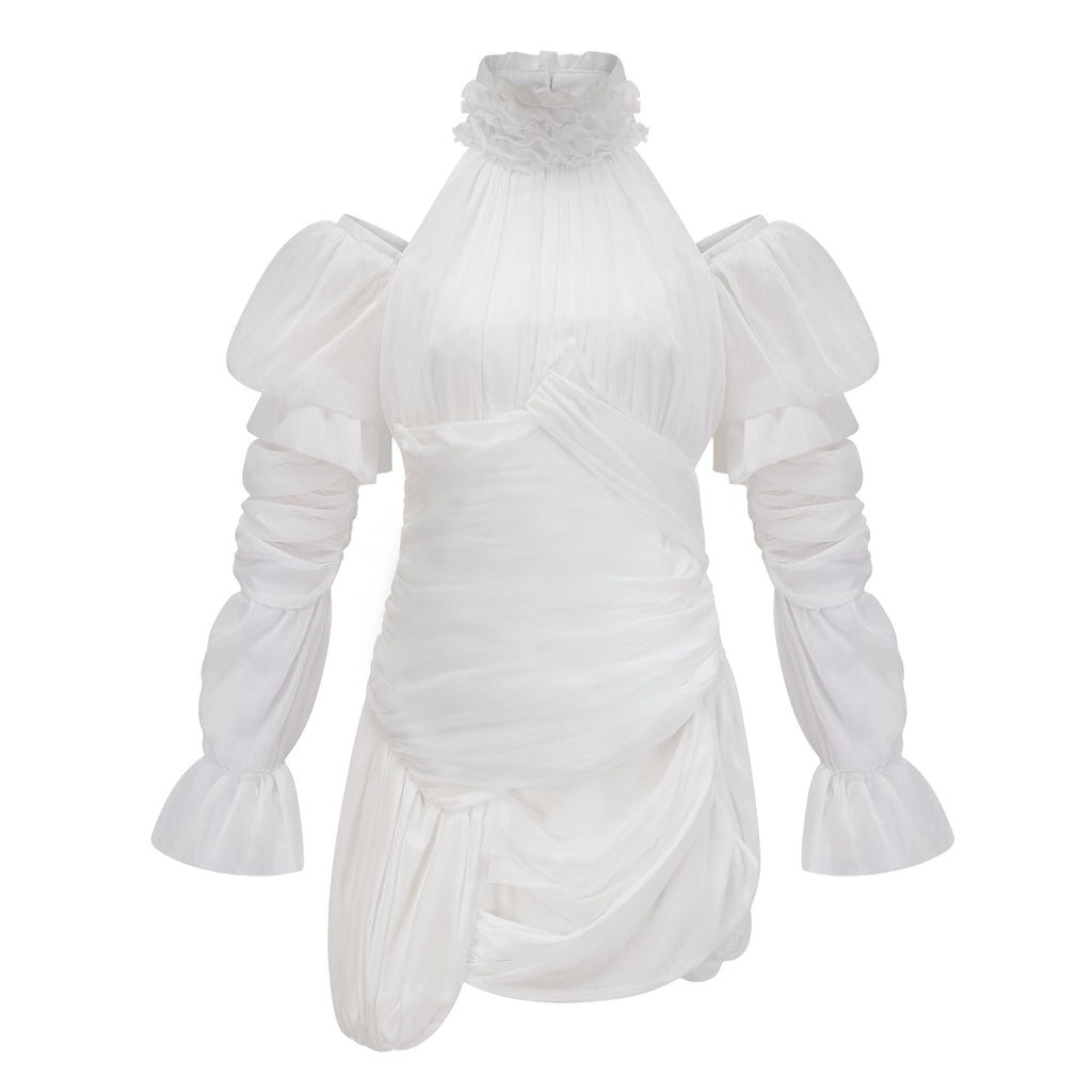 Déotille White Asymmetrical Ruched Mini Dress