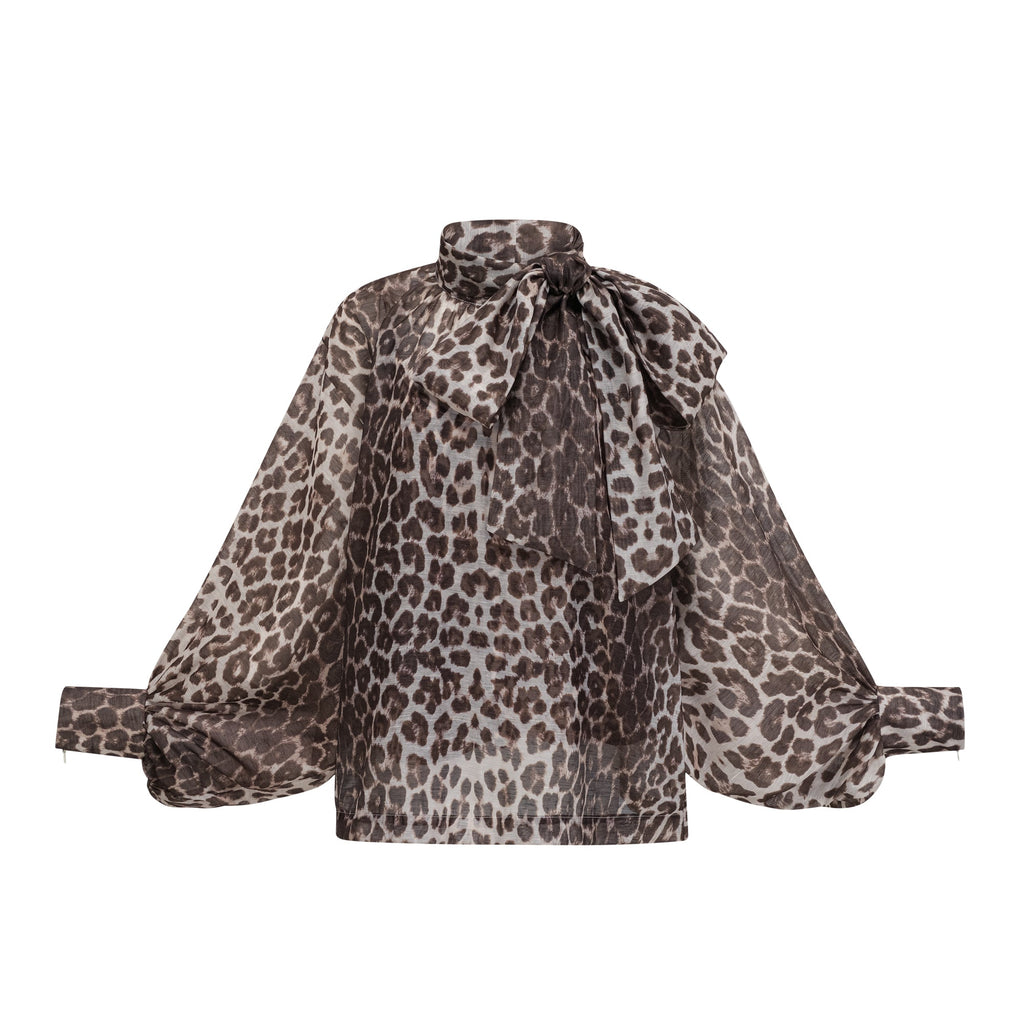 Belle leopard-print oversize-sleeved blouse