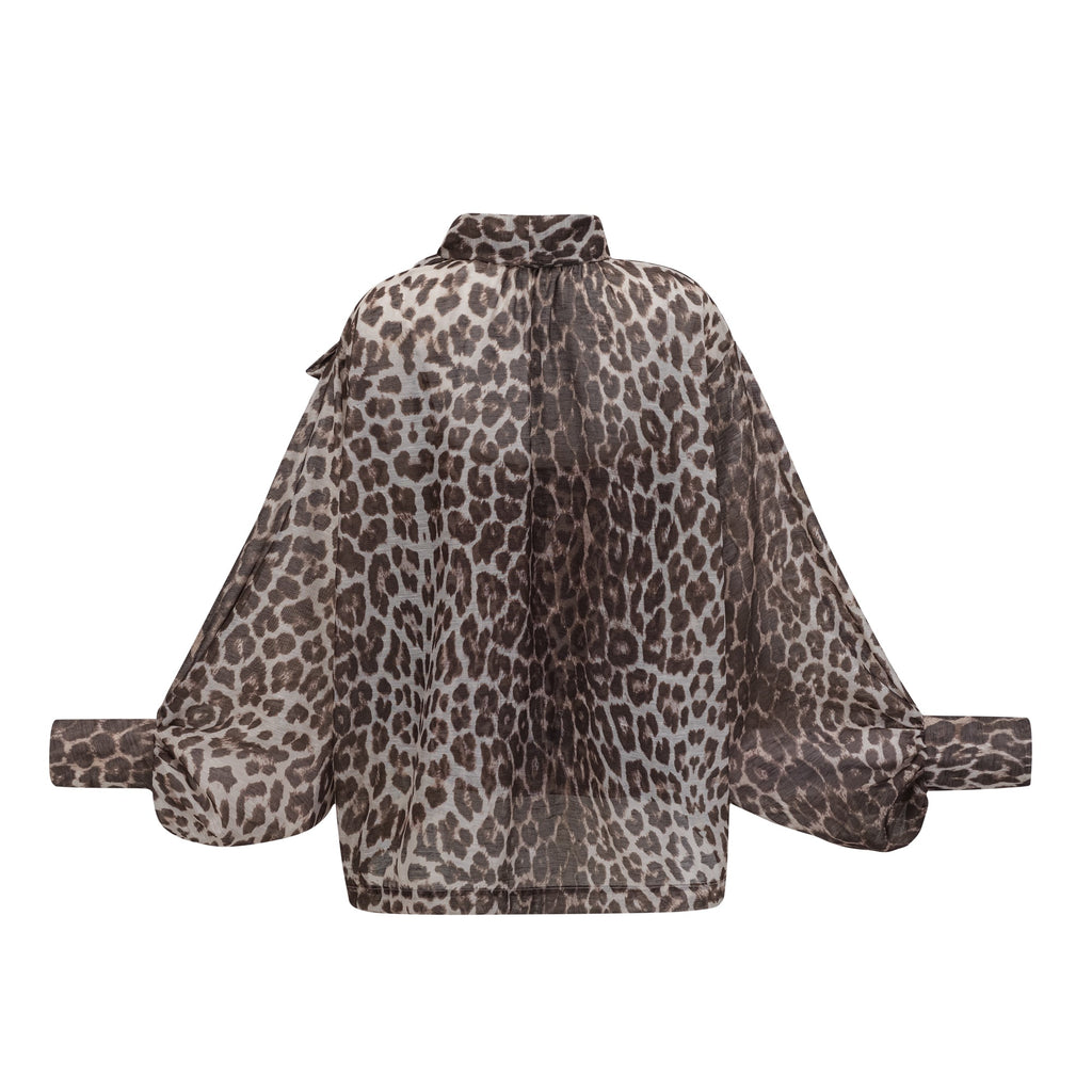 Belle leopard-print oversize-sleeved blouse