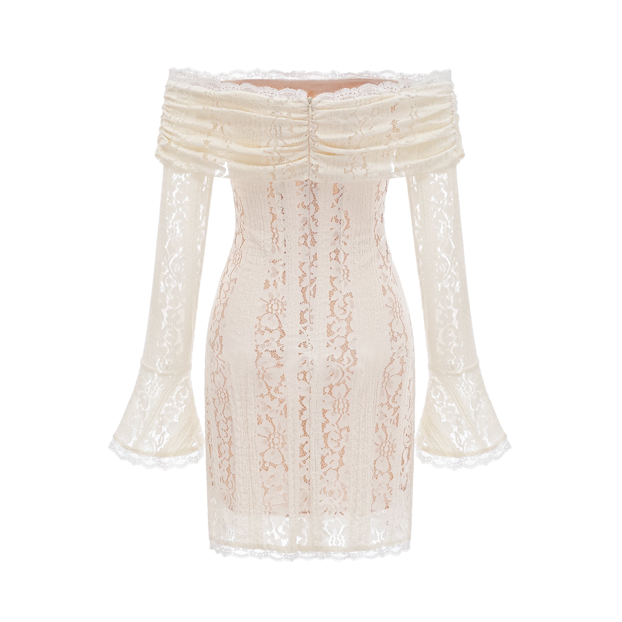 Émeline floral lace flared-cuff mini dress in Neutrals