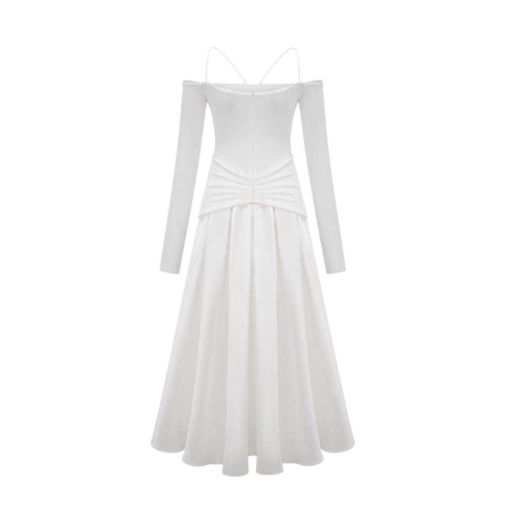 Nadine off-shoulder panelled maxi dress in White