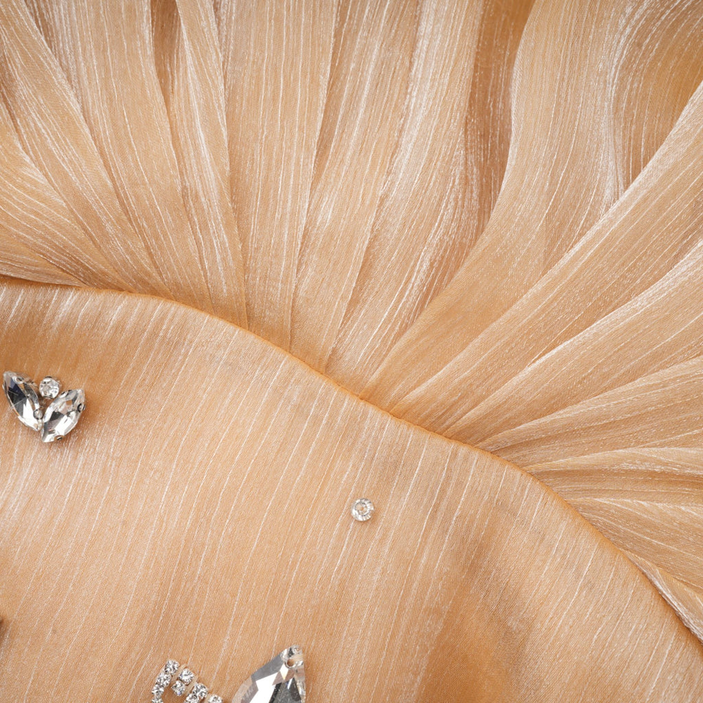 Adelina guldfärgad miniklänning med kristaller och paneler 