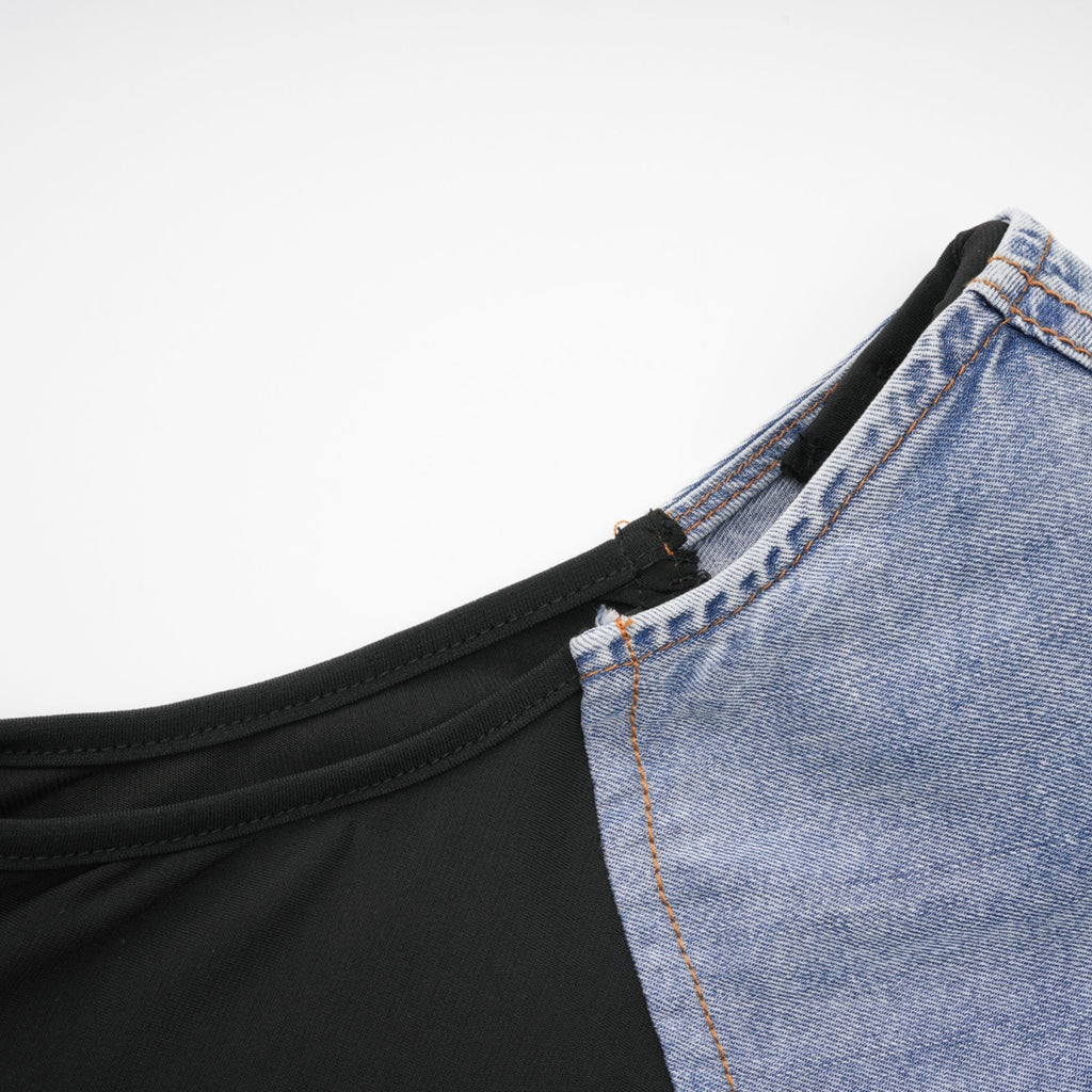 Nala matchande set med denimtopp och kjol med jerseypaneler 