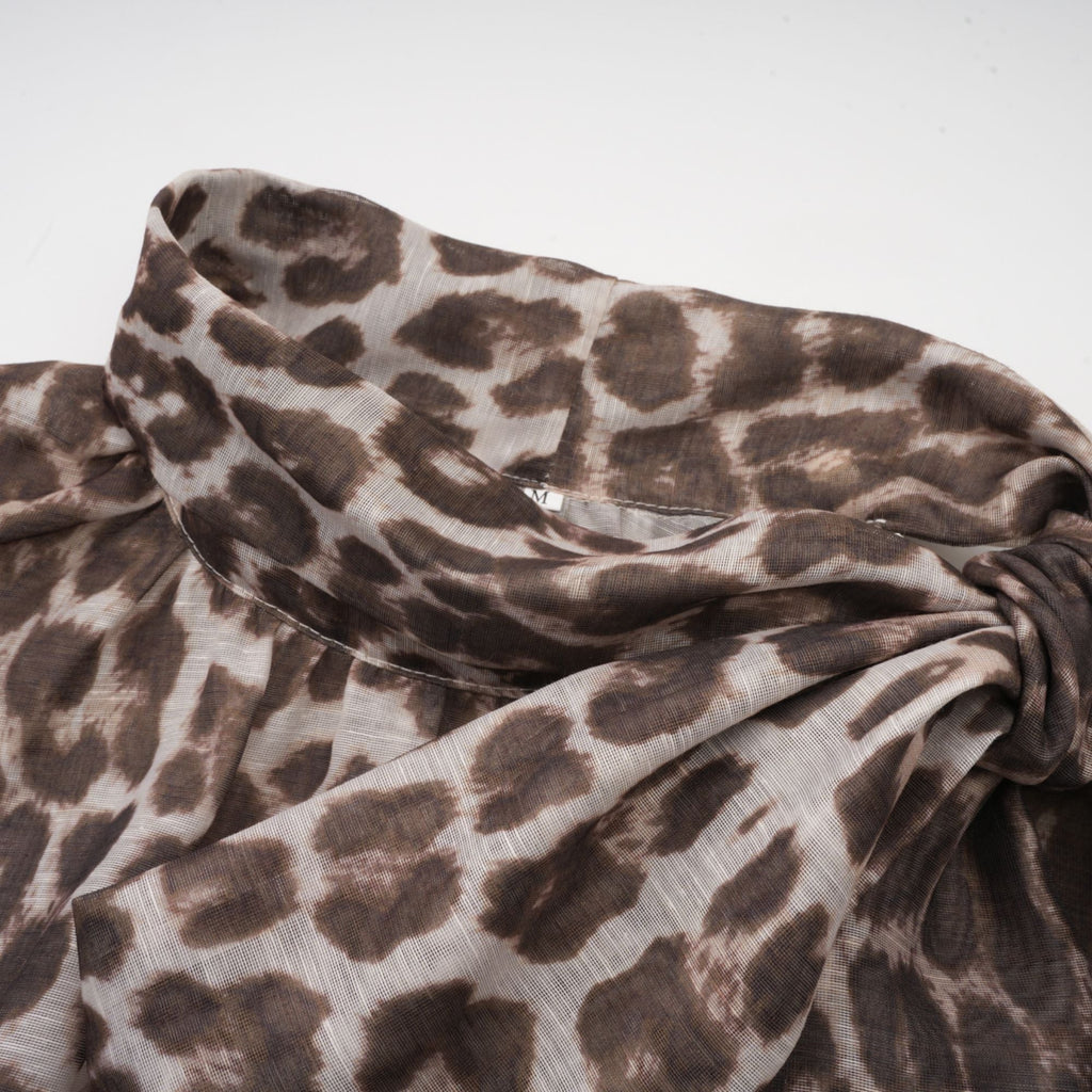 Belle leopard-print oversize-sleeved blouse