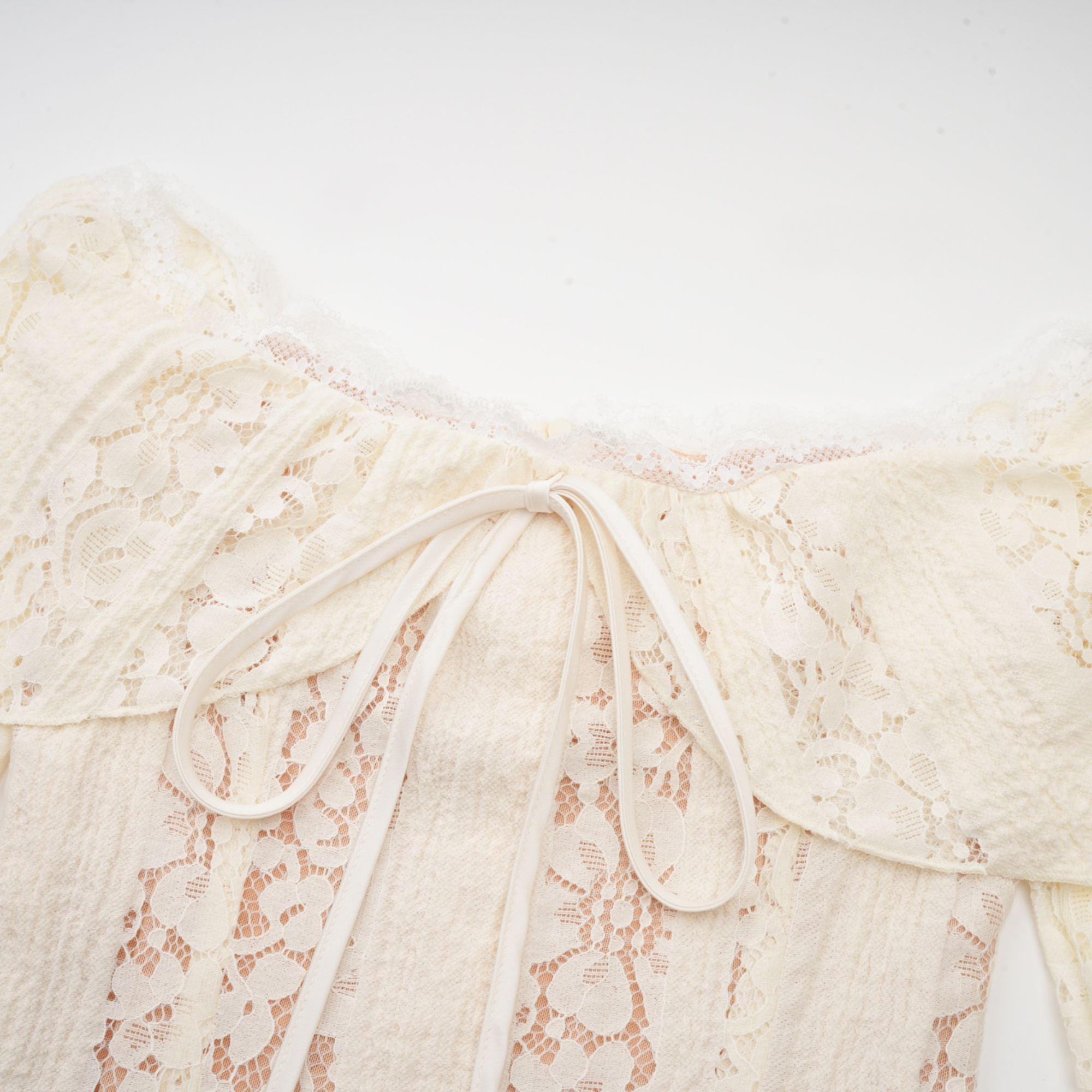 Émeline floral lace flared-cuff mini dress in Neutrals