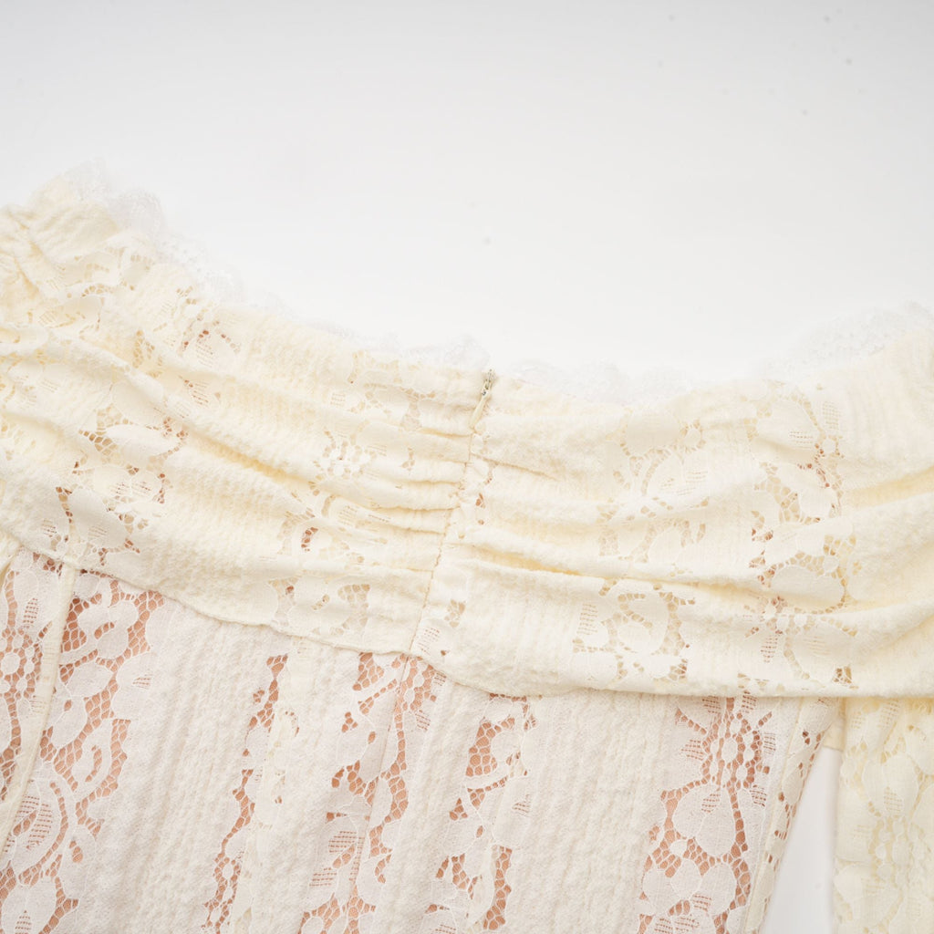 Émeline floral lace flared-cuff mini dress in Neutrals