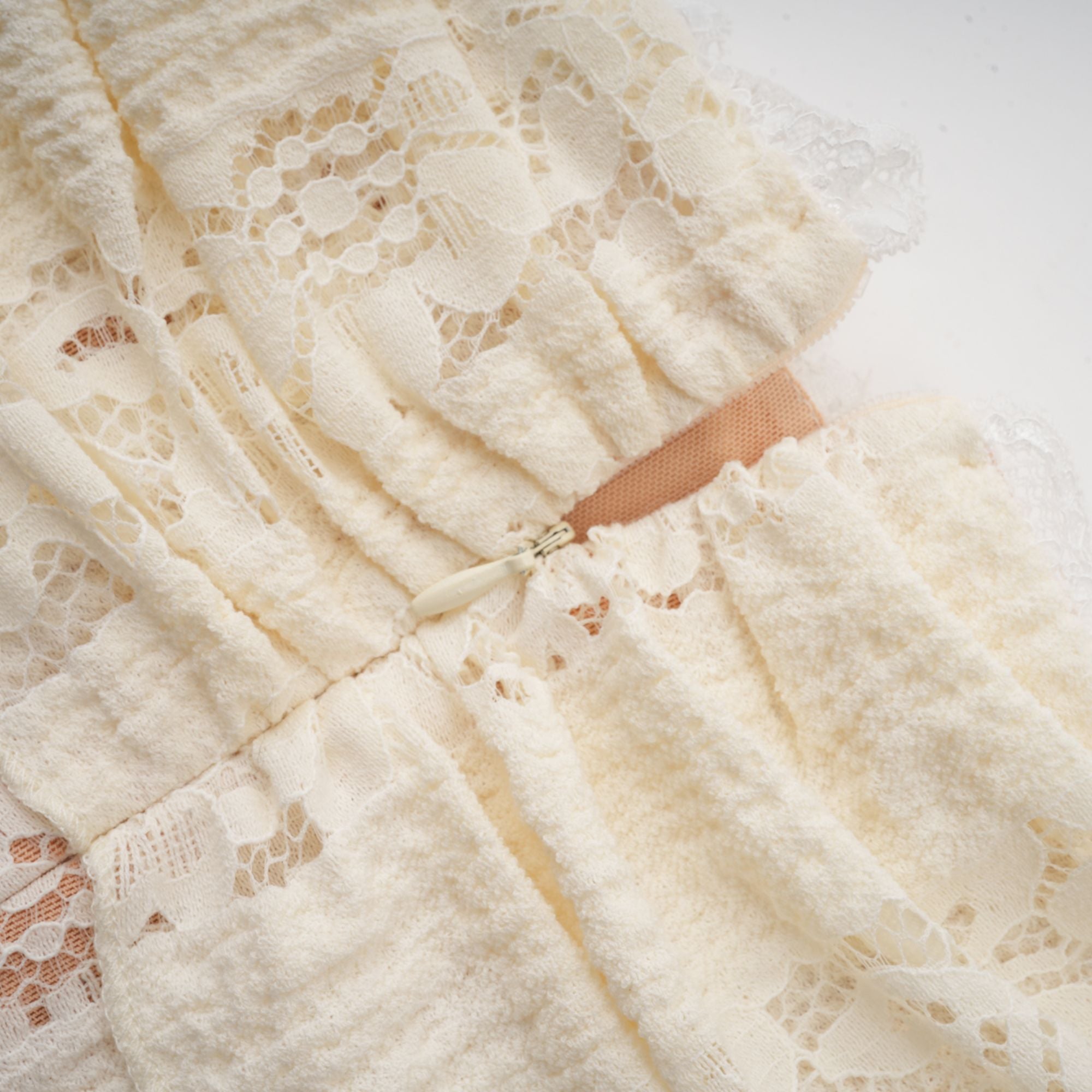 Émeline floral lace flared-cuff mini dress in Neutrals