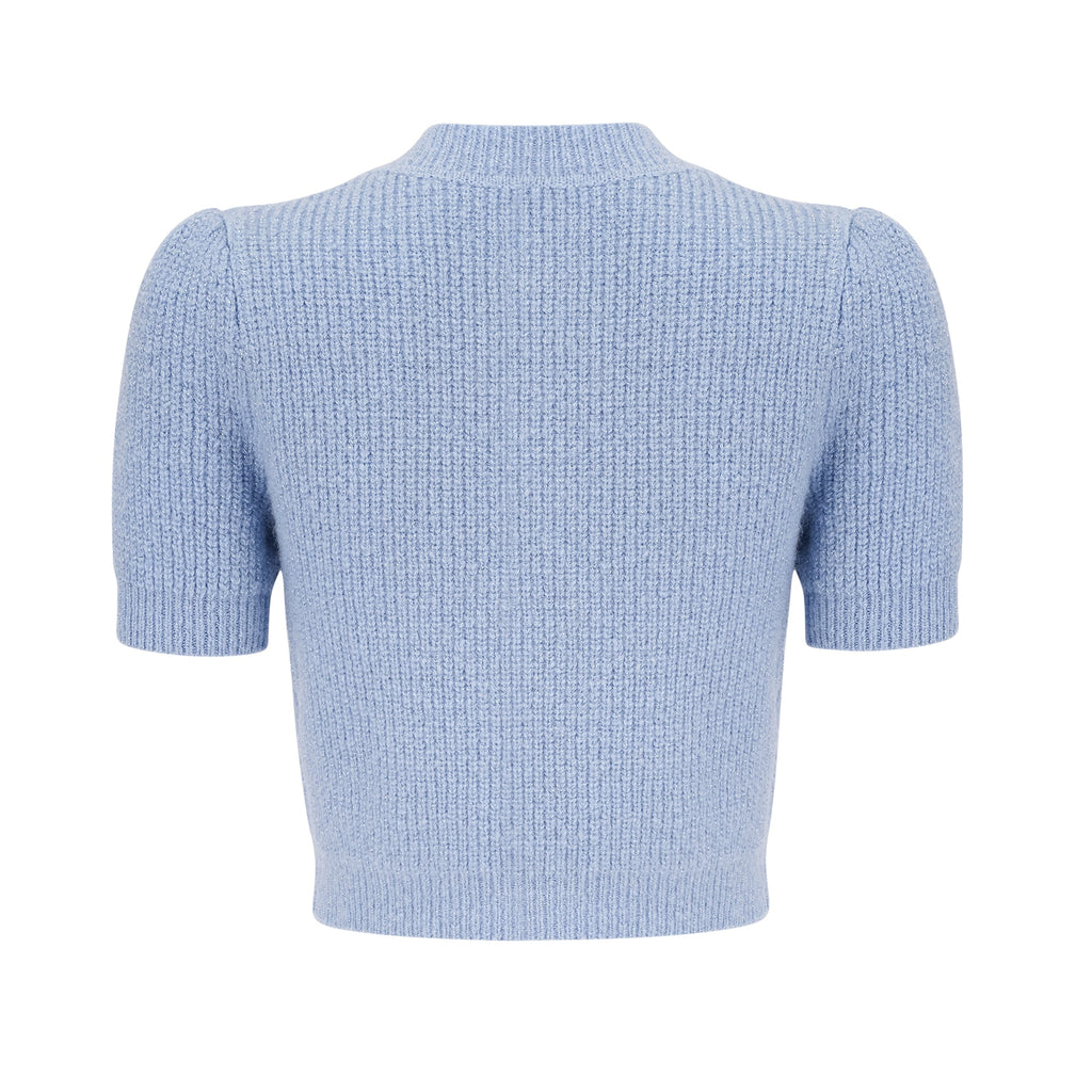 Chantal Blue Knit Two-Piece Blouse and Skirt Set