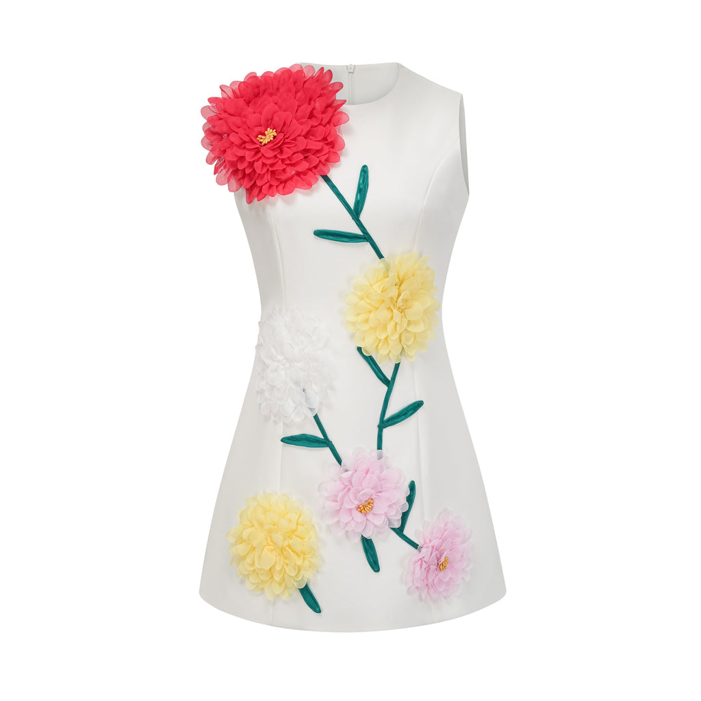 Véronique white 3d-petal sleeveless mini dress