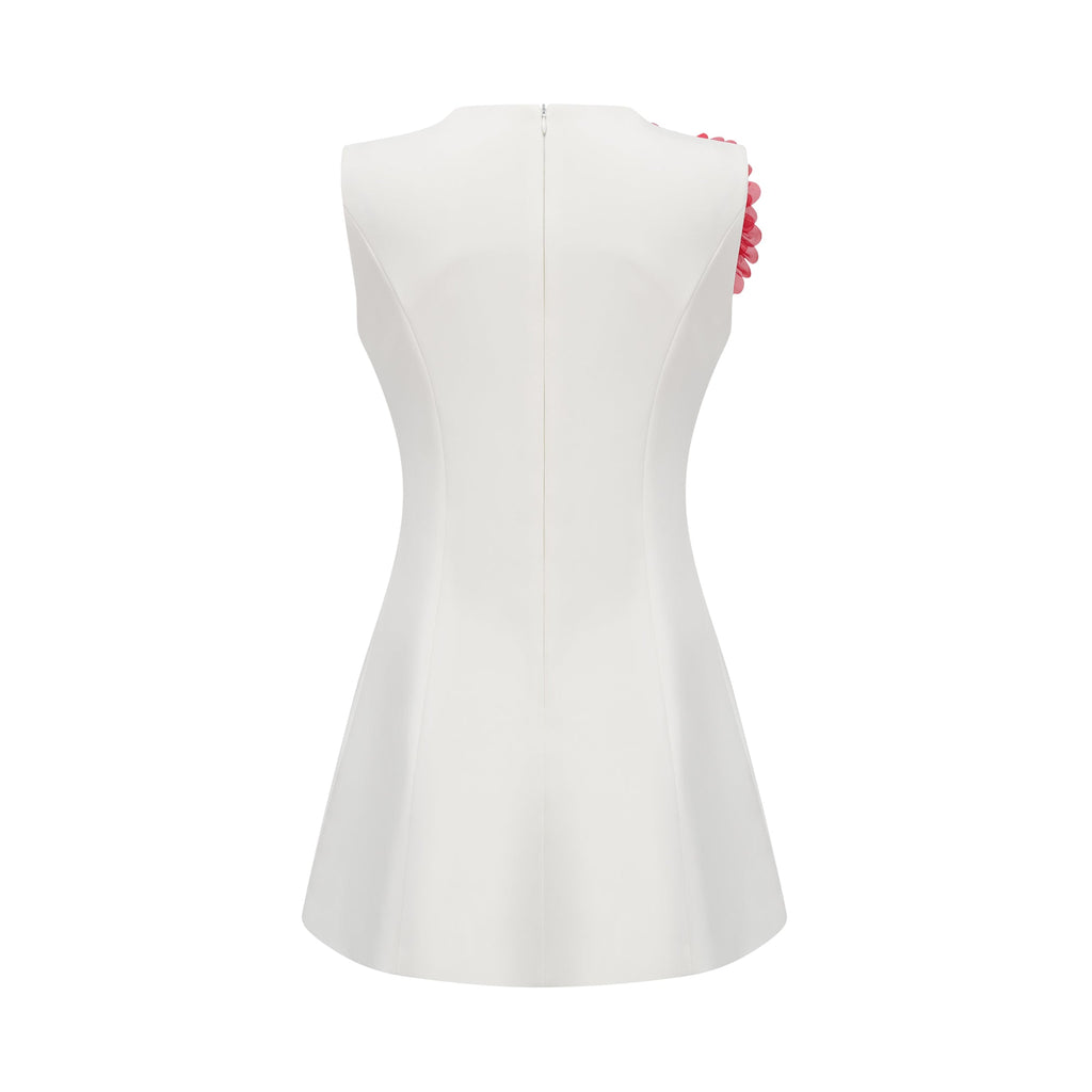 Véronique white 3d-petal sleeveless mini dress