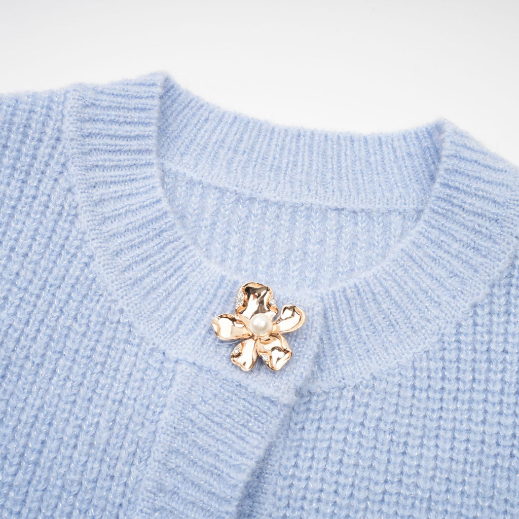 Chantal Blue Knit Two-Piece Blouse and Skirt Set