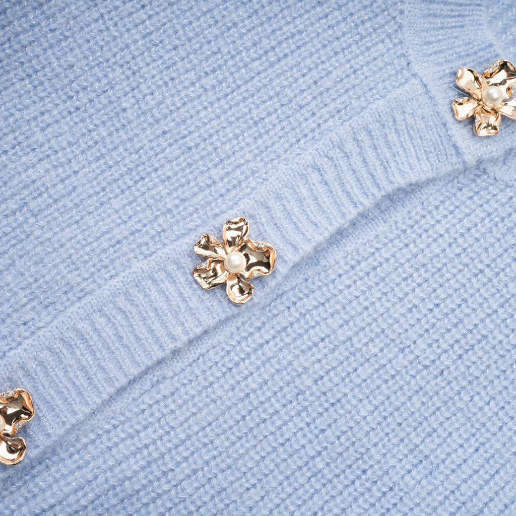 Chantal Blue Knit Two-Piece Blouse and Skirt Set