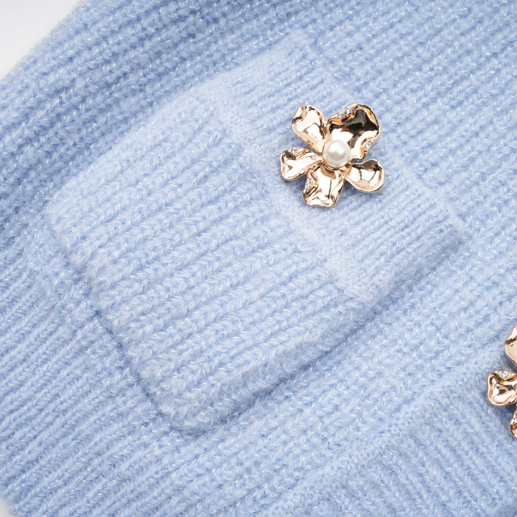 Chantal Blue Knit Two-Piece Blouse and Skirt Set