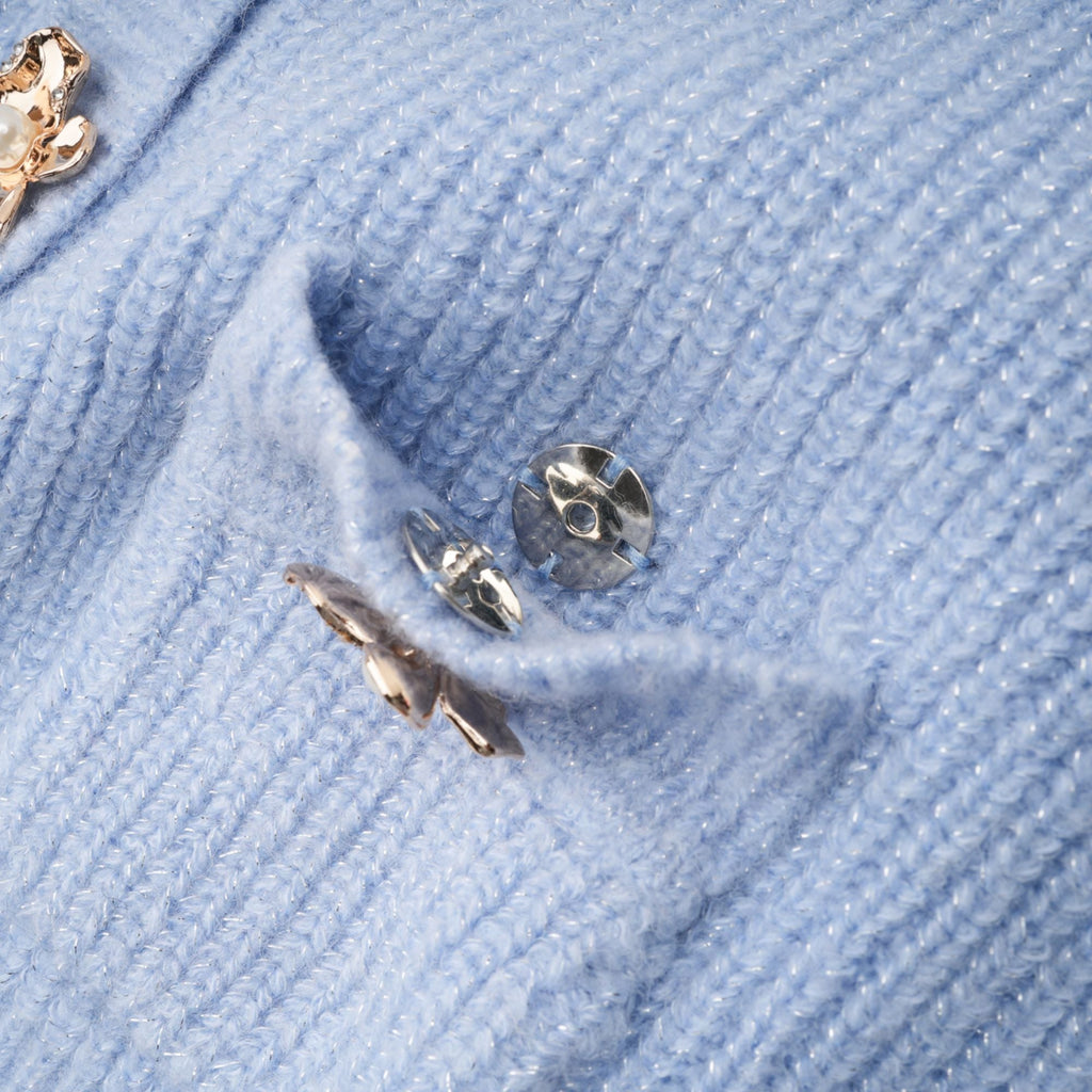 Chantal Blue Knit Two-Piece Blouse and Skirt Set