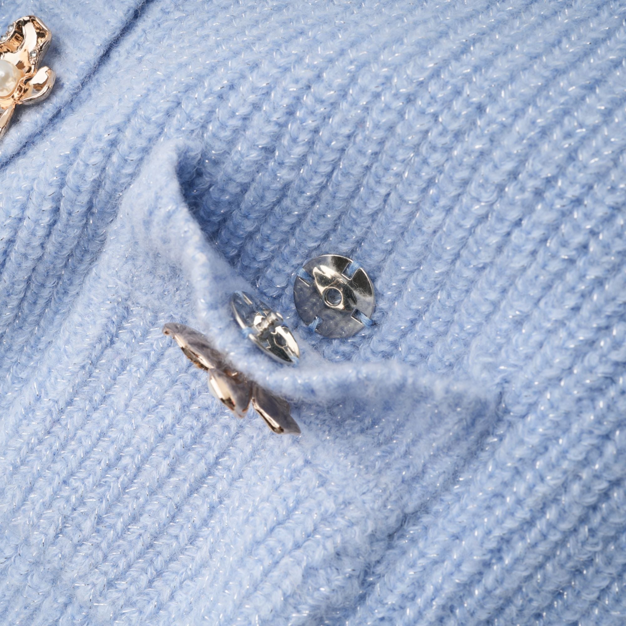 Chantal Blue Knit Two-Piece Blouse and Skirt Set