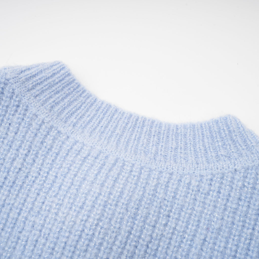 Chantal Blue Knit Two-Piece Blouse and Skirt Set