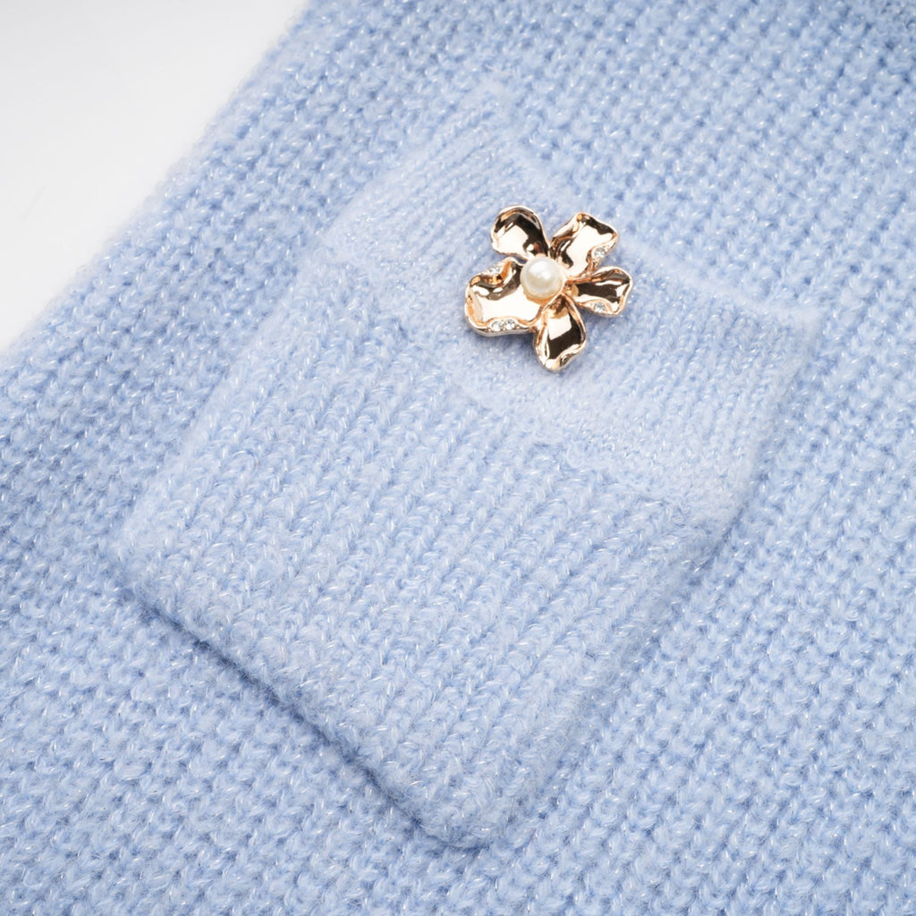 Chantal Blue Knit Two-Piece Blouse and Skirt Set