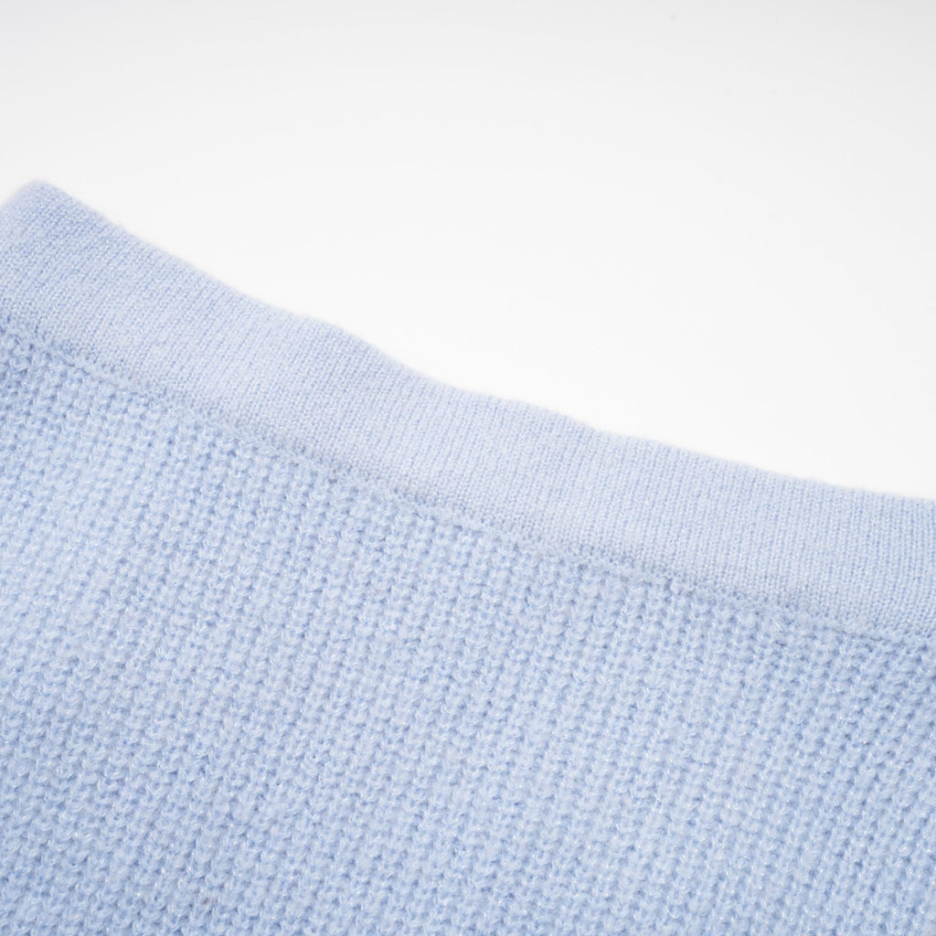 Chantal Blue Knit Two-Piece Blouse and Skirt Set