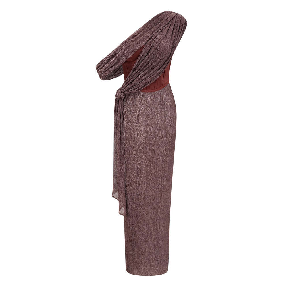 Delphine ribbon-design corset maxi dress in Brown