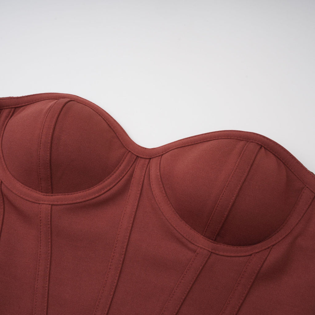 Delphine ribbon-design corset maxi dress in Brown