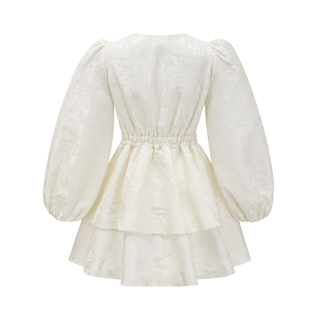 Colette white jacquard tiered mini dress
