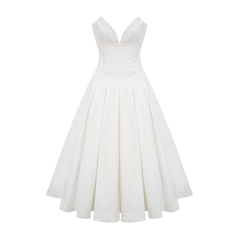 Katherine White Off-Shoulder Corset Midi Dress