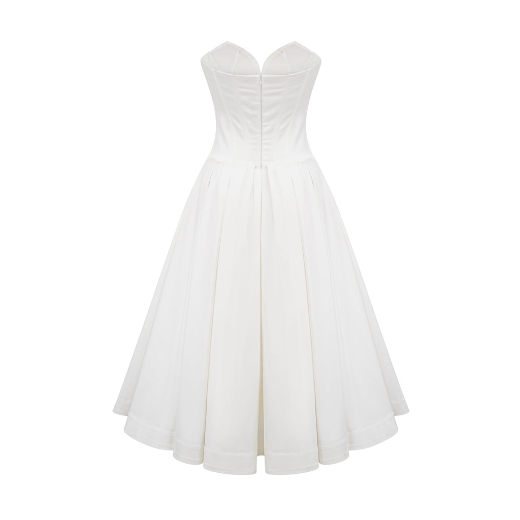 Katherine White Off-Shoulder Corset Midi Dress