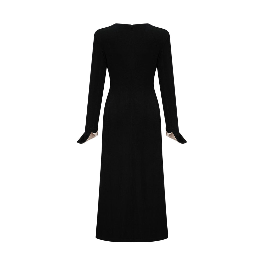 Karine contrast-color bowknot v-neck maxi dress