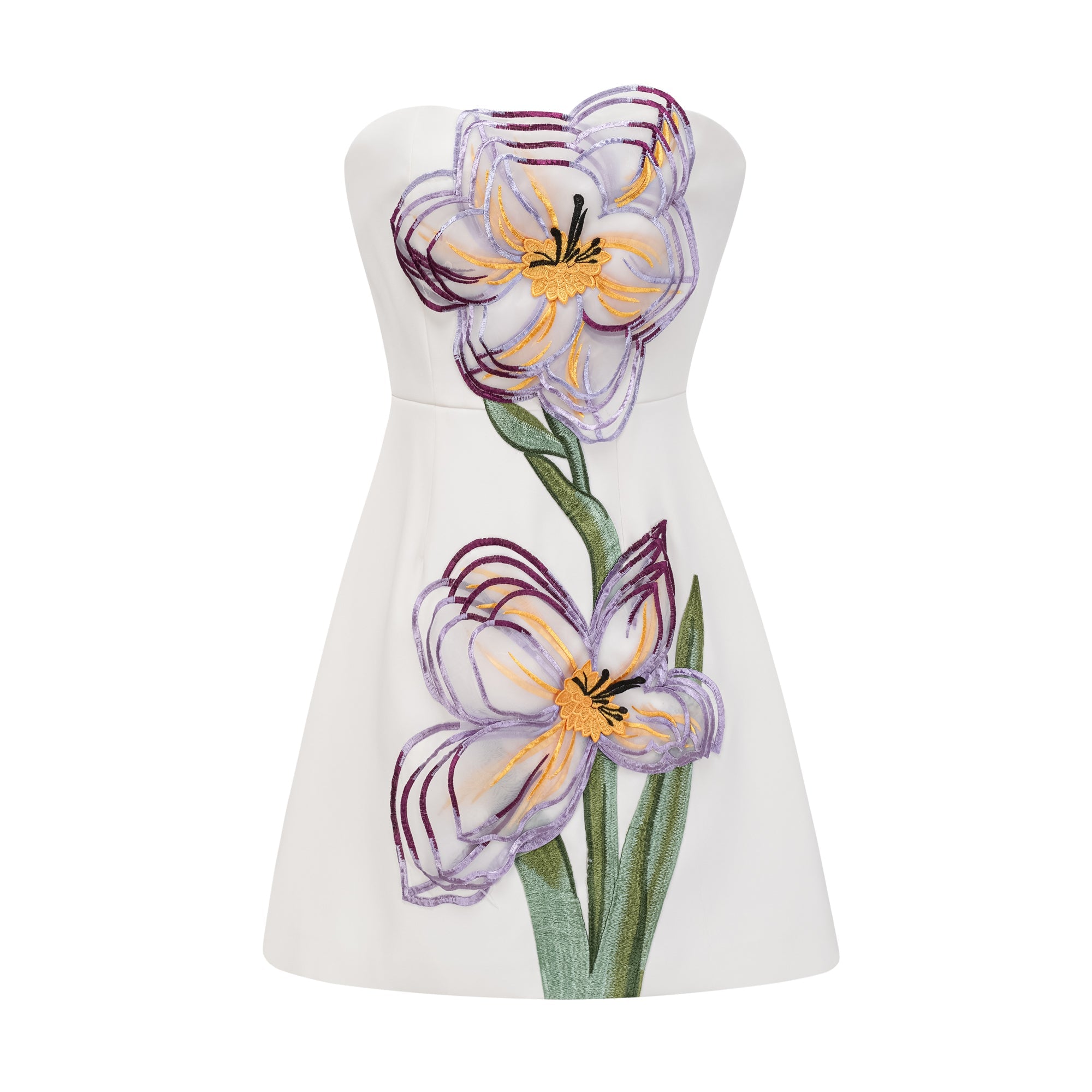 Irène Vit Off-Shoulder Paljett Blommig Broderad Miniklänning