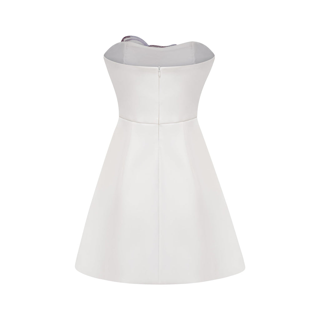 Irène Vit Off-Shoulder Paljett Blommig Broderad Miniklänning