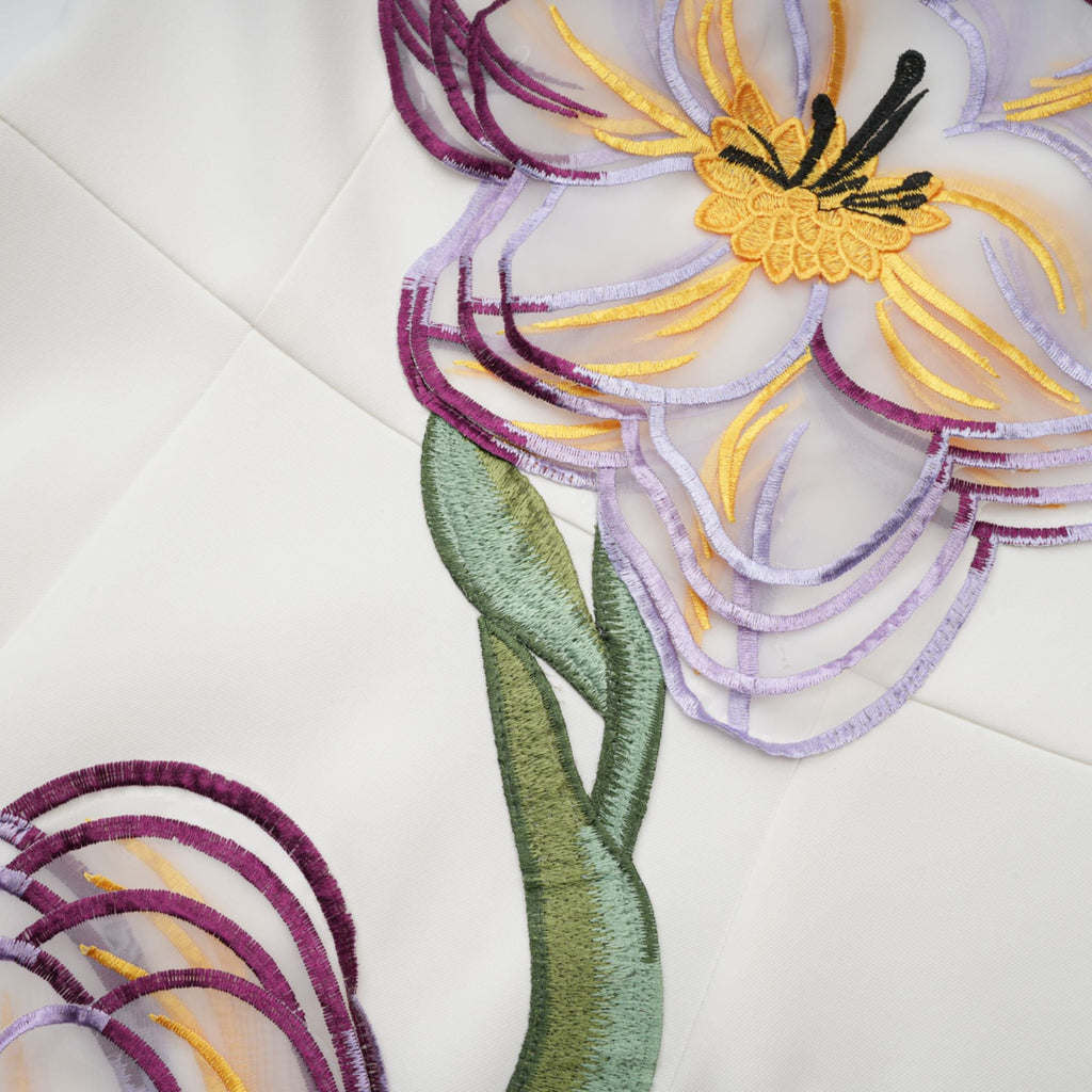 Irène Vit Off-Shoulder Paljett Blommig Broderad Miniklänning