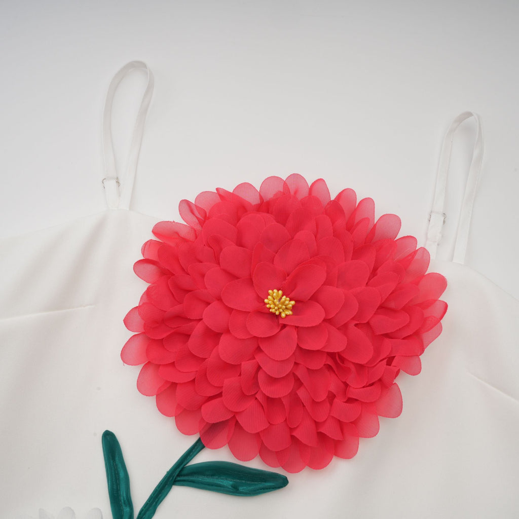 Véronique white 3d-petal sleeveless mini dress