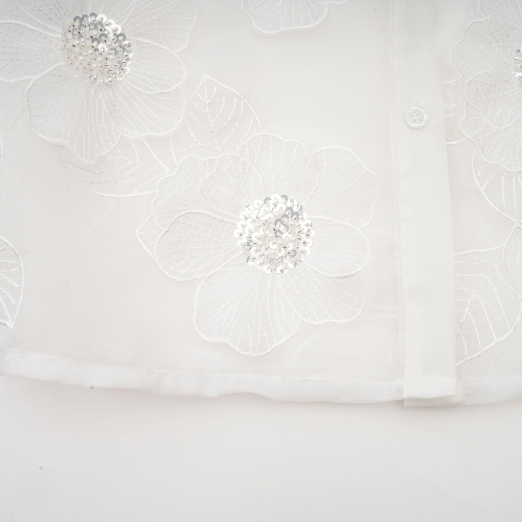 Béatrix vit, utsmyckad, halvtransparent skjorta