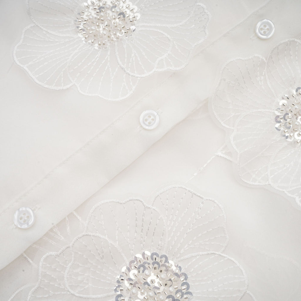 Béatrix vit, utsmyckad, halvtransparent skjorta