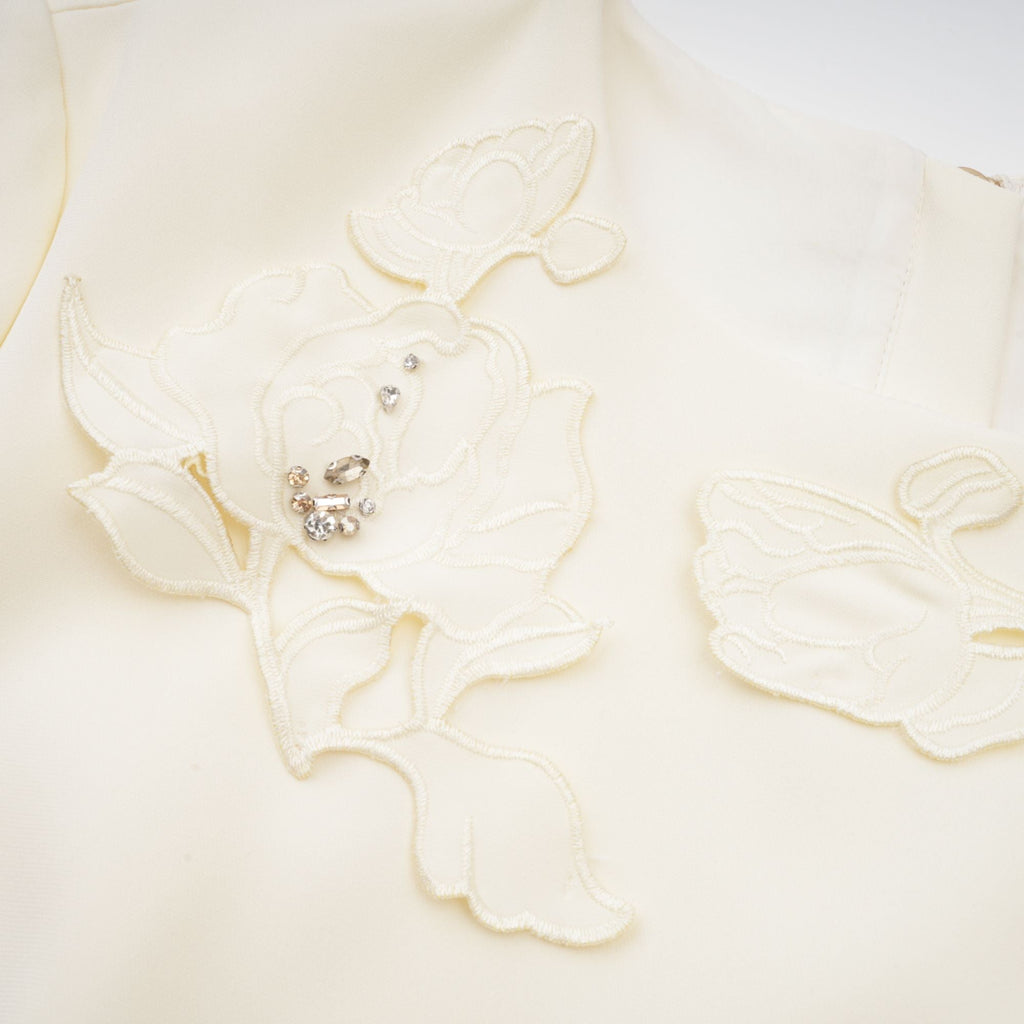 Coralie neutrala 3D-blommiga topp- och kjolset med matchande mönster