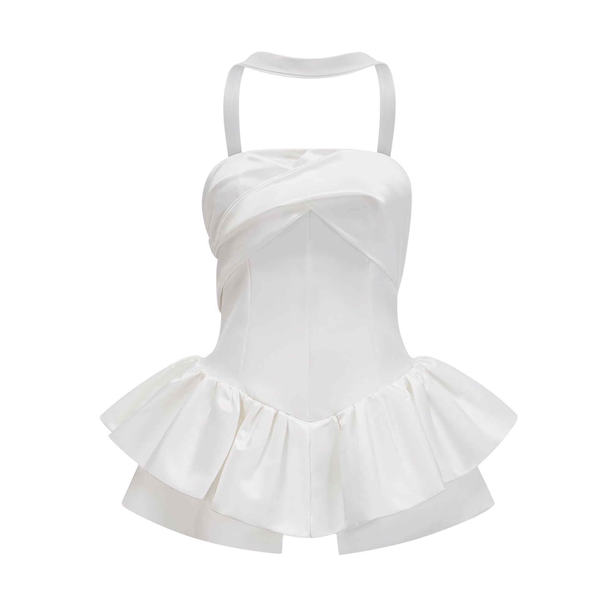 Olivia white halterneck ruffled mini dress