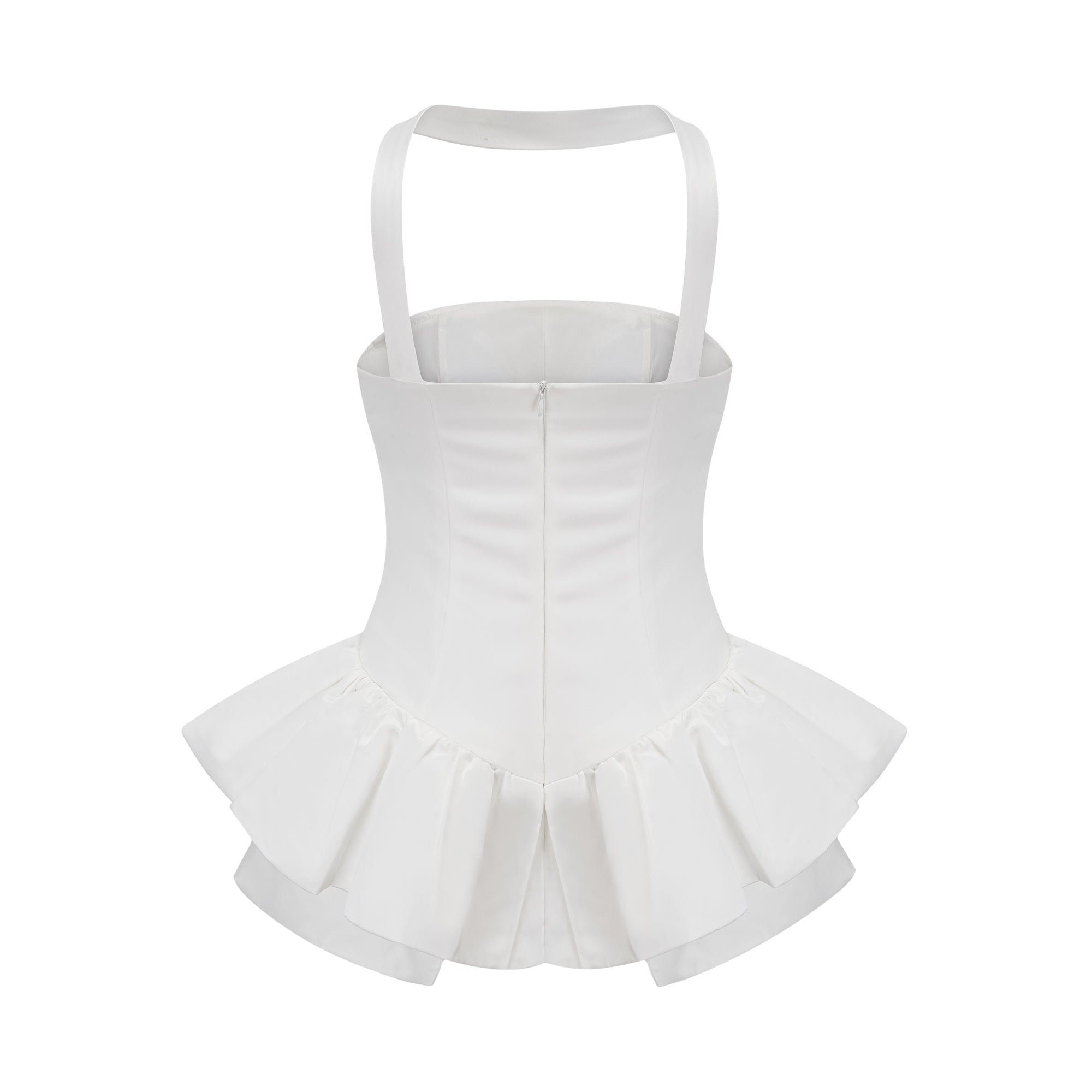 Olivia white halterneck ruffled mini dress