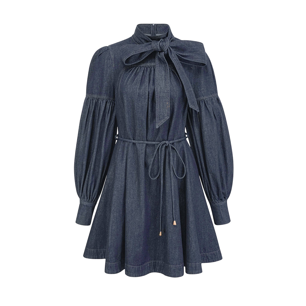 Mirabel dark-blue contrast-stitch denim mini dress