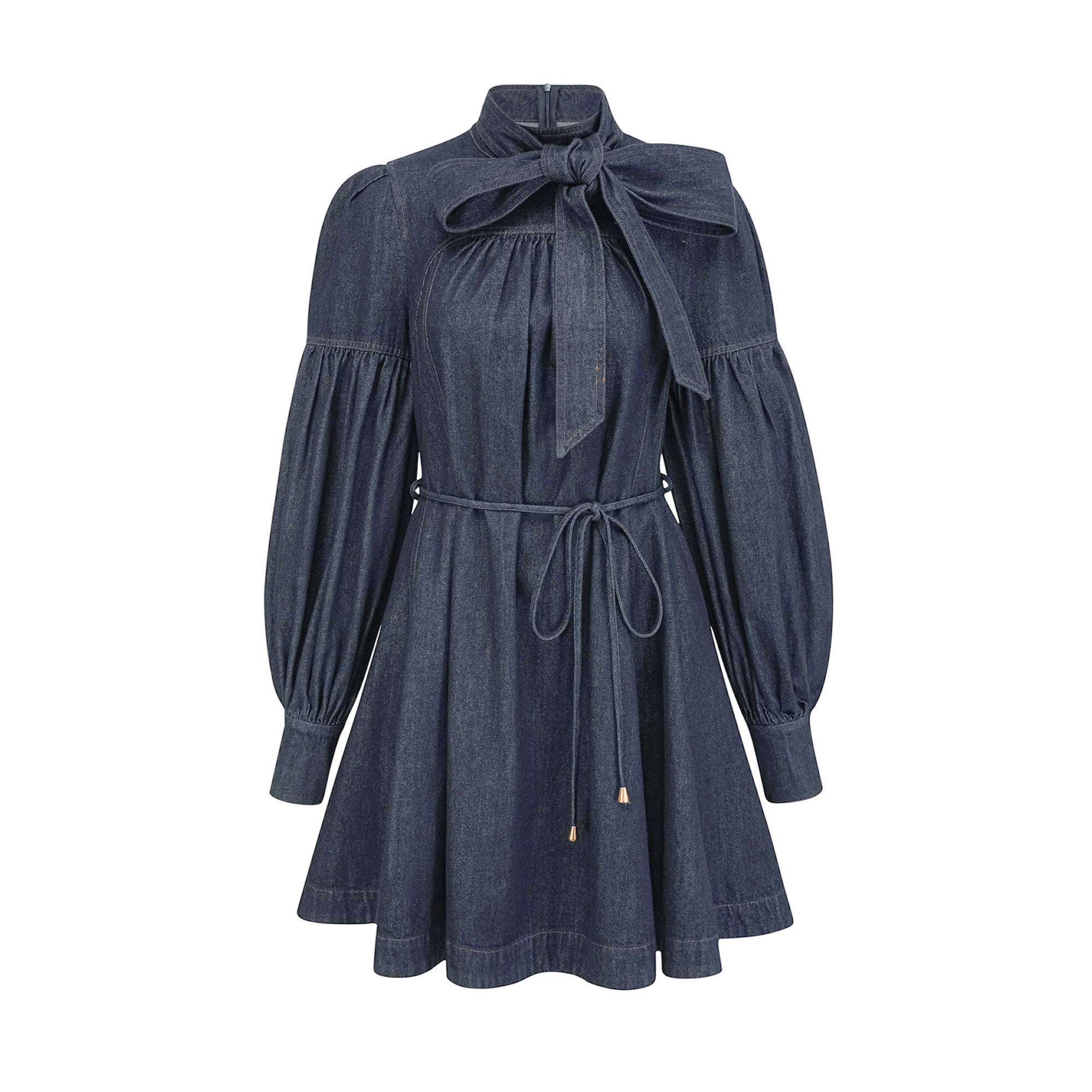 Mirabel dark-blue contrast-stitch denim mini dress