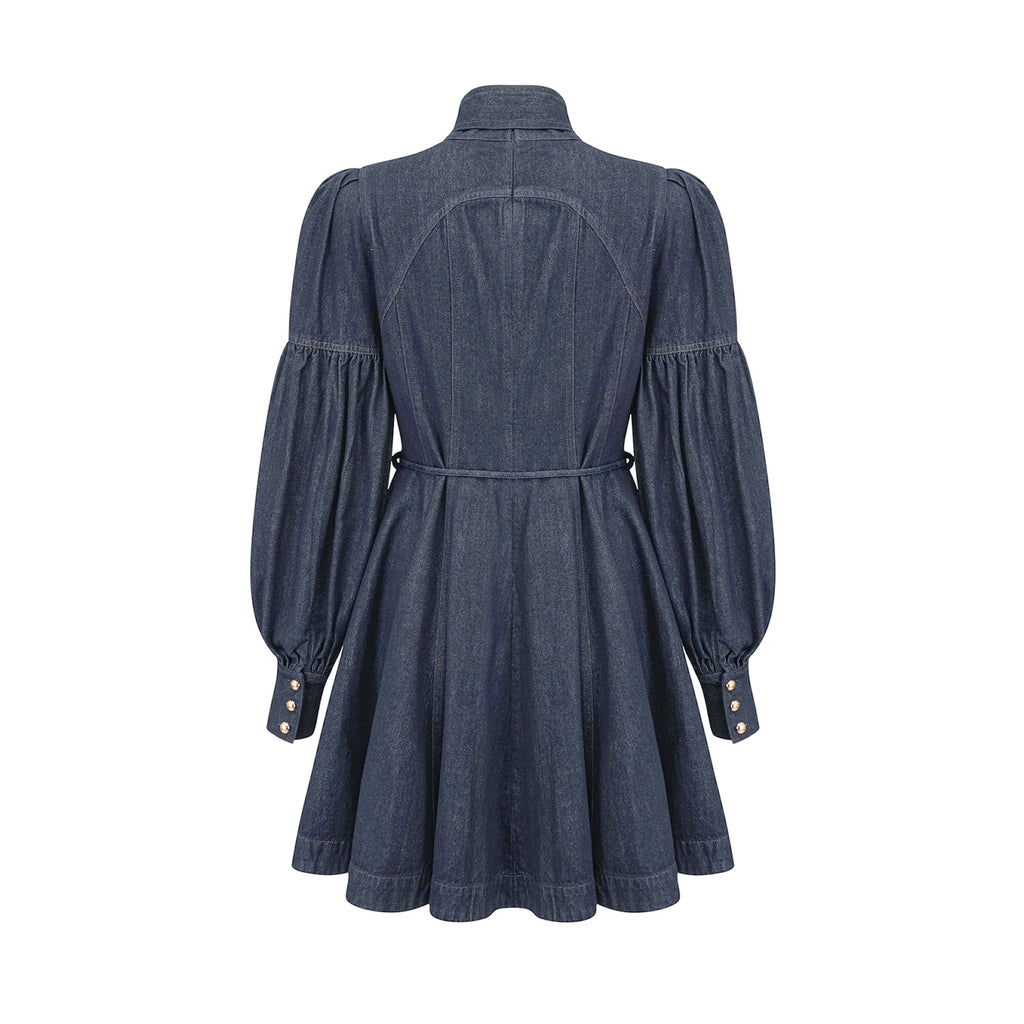 Mirabel dark-blue contrast-stitch denim mini dress