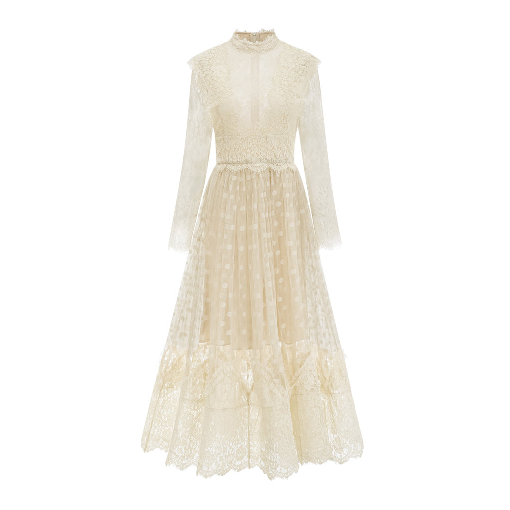 Éliane polka-dot lace-embroidered midi dress