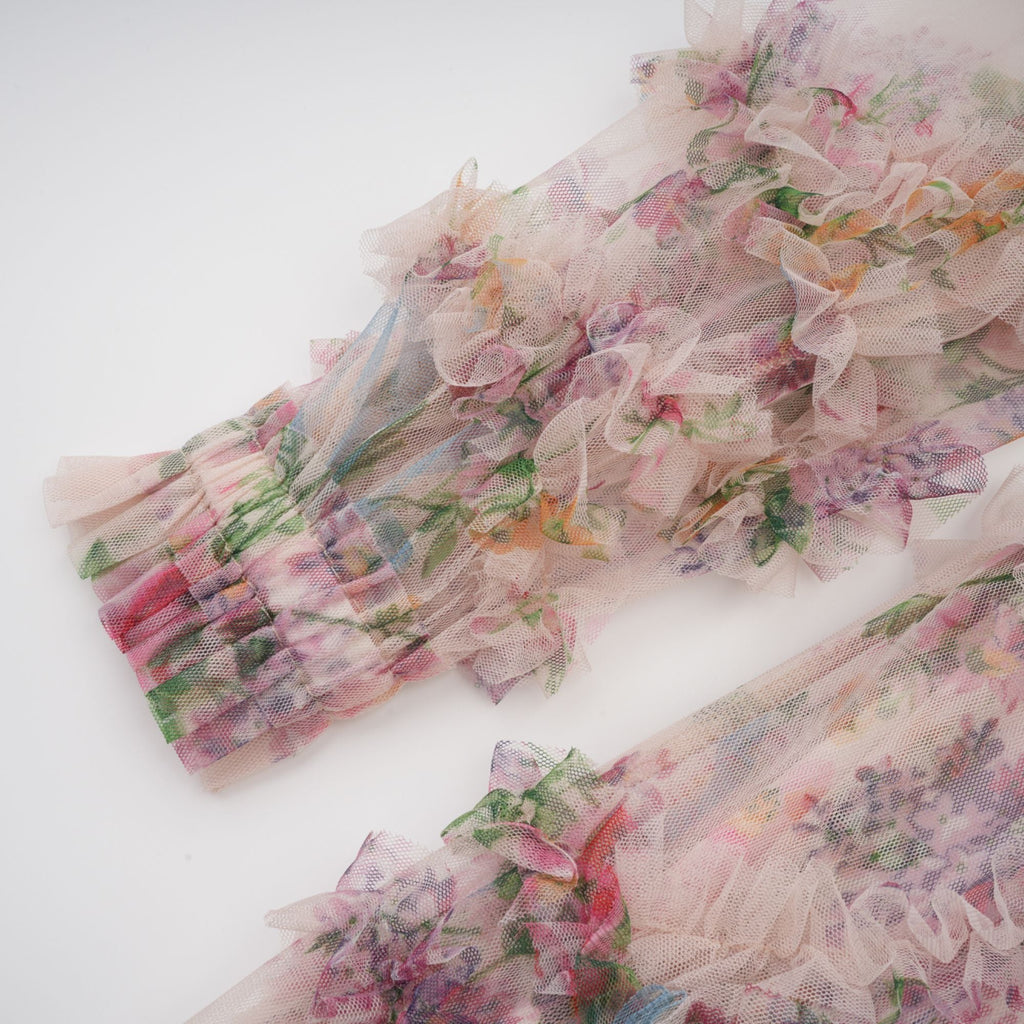 Candice floral ruffled tulle midi dress