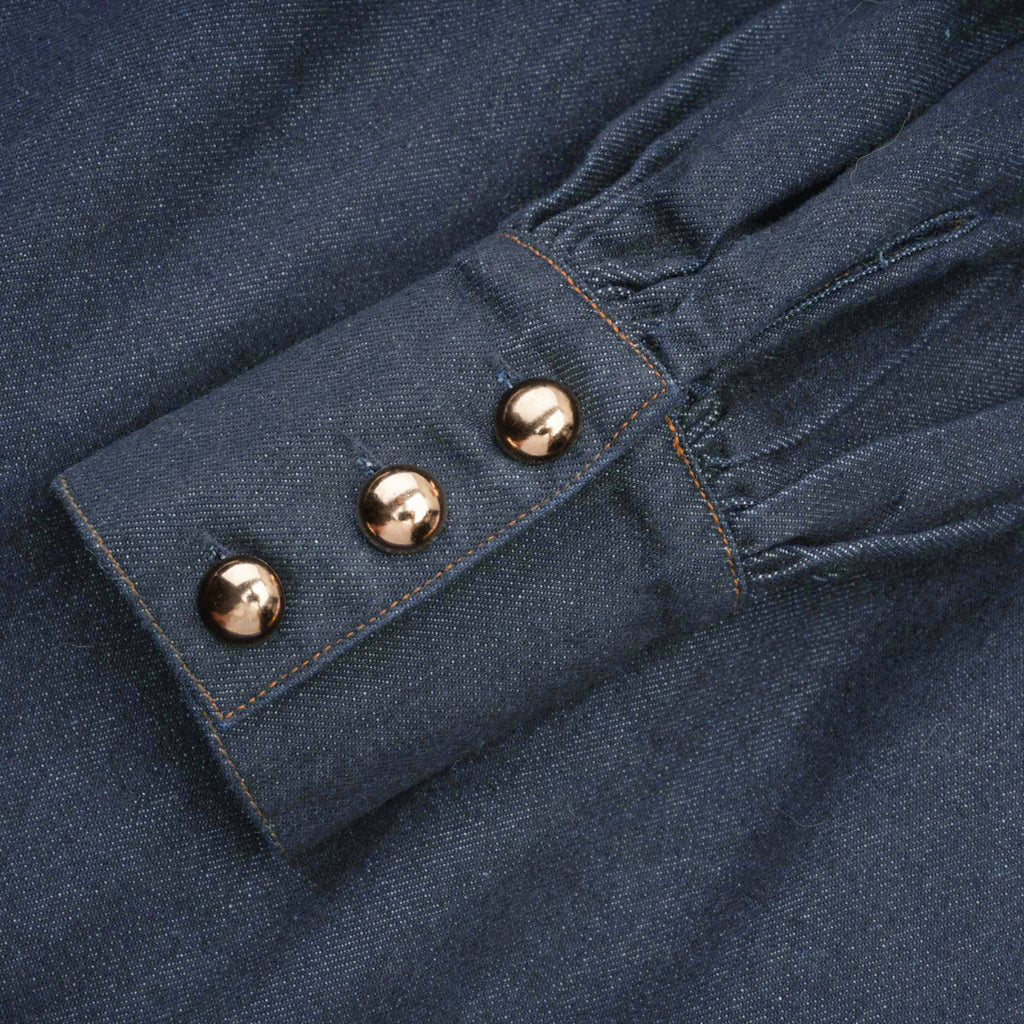 Mirabel dark-blue contrast-stitch denim mini dress