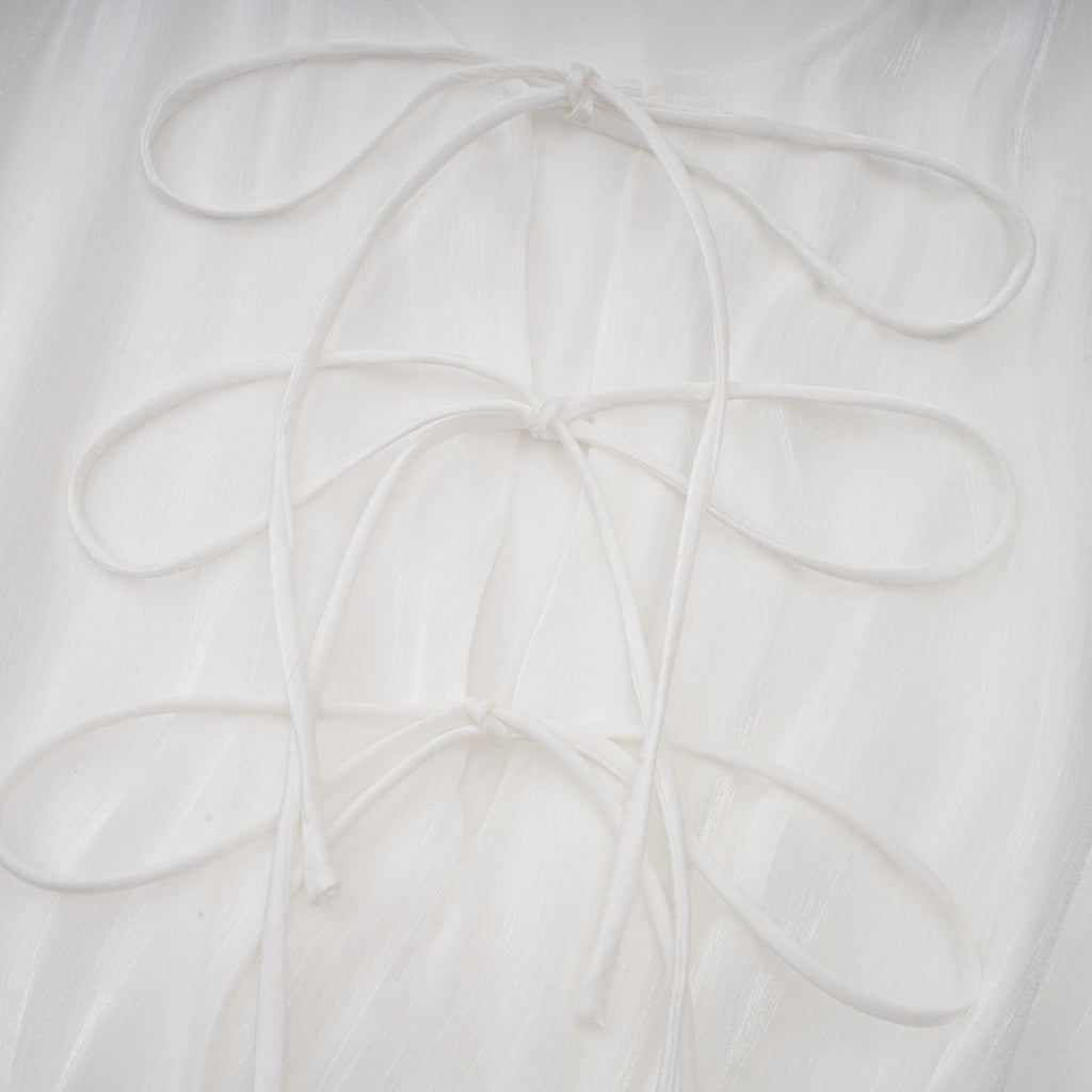 Mahault white pleated glitter-effect mini dress