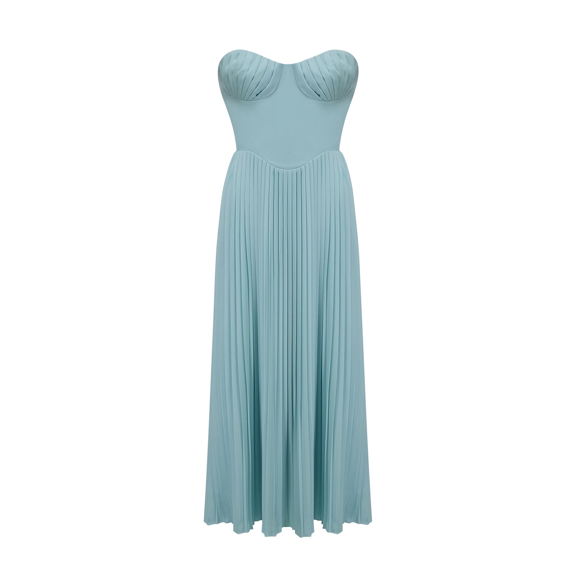 Carlotta blue pleated corset maxi dress