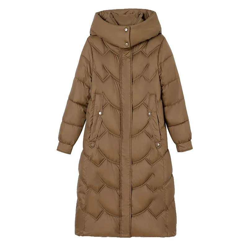 Roxie | Lång vinterjacka för dam – vadderad look med halsringning